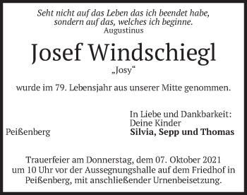 Todesanzeige von Josef Windschiegl von merkurtz