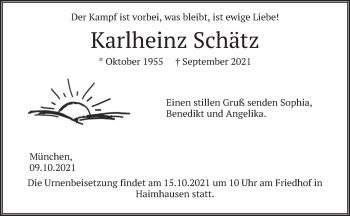 Todesanzeige von Karlheinz Schätz von merkurtz