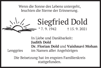 Todesanzeige von Siegfried Dold von merkurtz