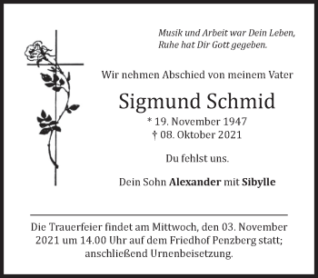 Todesanzeige von Sigmund Schmid von Das Gelbe Blatt Penzberg