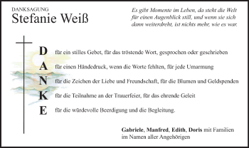 Todesanzeige von Stefanie Weiß von merkurtz