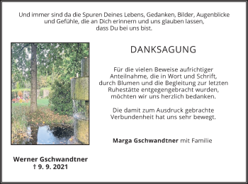 Todesanzeige von Werner Gschwandtner von merkurtz