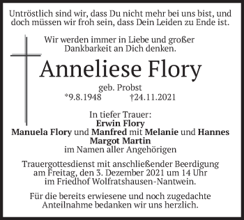 Todesanzeige von Anneliese Flory von merkurtz