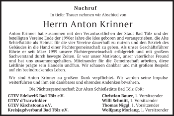 Todesanzeige von Anton Krinner von merkurtz