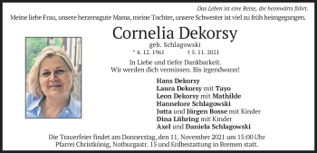 Todesanzeige von Cornelia Dekorsy von merkurtz