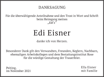 Todesanzeige von Edi Eisner von merkurtz