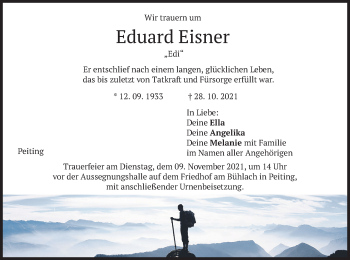 Todesanzeige von Eduard Eisner von merkurtz