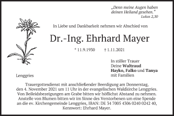 Todesanzeige von Ehrhard Mayer von merkurtz
