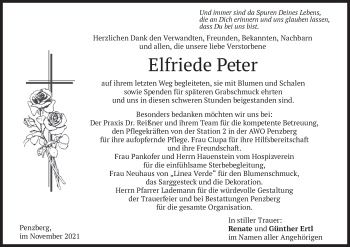 Todesanzeige von Elfriede Peter von merkurtz