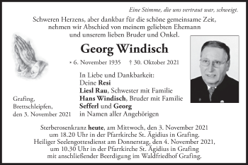 Todesanzeige von Georg Windisch von merkurtz
