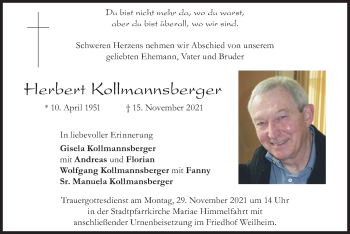 Todesanzeige von Herbert Kollmannsberger von merkurtz