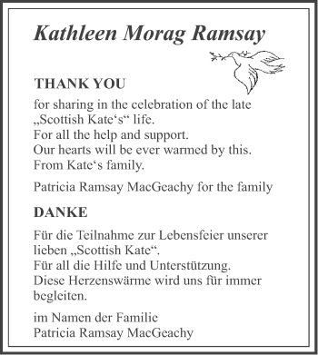 Todesanzeige von Kathleen Morag Ramsay von merkurtz