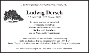 Todesanzeige von Ludwig Dersch von merkurtz