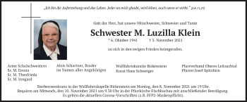 Todesanzeige von Luzilla Klein von merkurtz