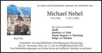 Todesanzeige von Michael Nebel von merkurtz