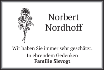 Todesanzeige von Norbert Nordhoff von merkurtz