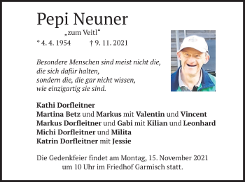 Todesanzeige von Pepi Neuner von merkurtz