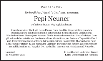 Todesanzeige von Pepi Neuner von merkurtz