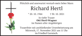 Todesanzeige von Richard Hertl von merkurtz
