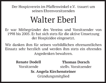 Todesanzeige von Walter Eberl von merkurtz
