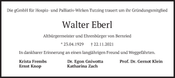 Todesanzeige von Walter Eberl von merkurtz