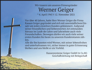 Todesanzeige von Werner Geiger von merkurtz