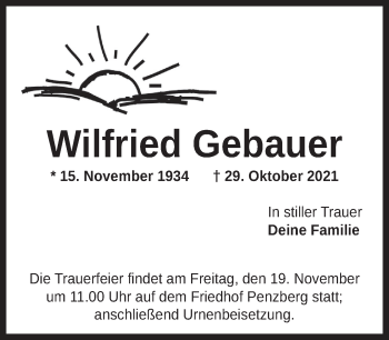 Todesanzeige von Wilfried Gebauer von Das Gelbe Blatt Penzberg