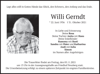 Todesanzeige von Willi Gerndt von merkurtz