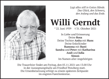 Todesanzeige von Willi Gerndt von Das Gelbe Blatt Penzberg