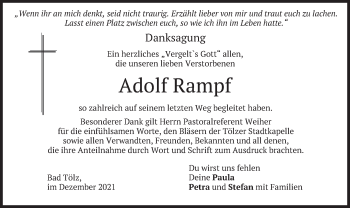 Todesanzeige von Adolf Rampf von merkurtz