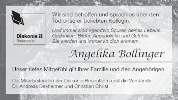 Todesanzeige von Angelika Bollinger von merkurtz