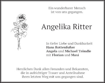 Todesanzeige von Angelika Ritter von merkurtz