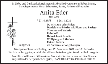 Todesanzeige von Anita Eder von merkurtz