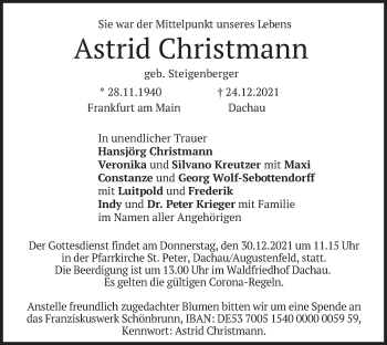 Todesanzeige von Astrid Christmann von merkurtz