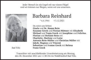 Todesanzeige von Barbara Reinhard von merkurtz