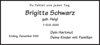 Todesanzeige von Brigitte Schwarz von merkurtz