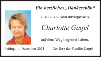 Todesanzeige von Charlotte Gagel von merkurtz