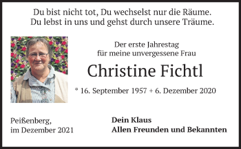 Todesanzeige von Christine Fichtl von merkurtz