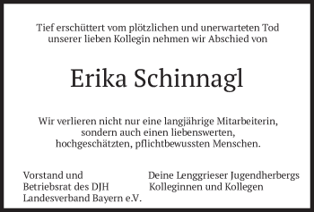 Todesanzeige von Erika Schinnagl von merkurtz