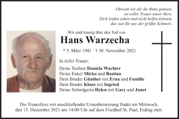 Todesanzeige von Hans Warzecha von merkurtz