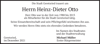 Todesanzeige von Heinz-Dieter Otto von merkurtz