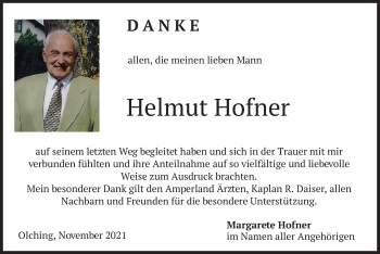 Todesanzeige von Helmut Hofner von merkurtz