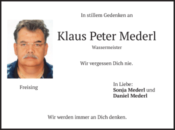 Todesanzeige von Klaus Peter Mederl von merkurtz