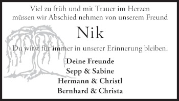 Todesanzeige von Nik  von merkurtz