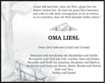 Todesanzeige von Oma Liesl  von merkurtz