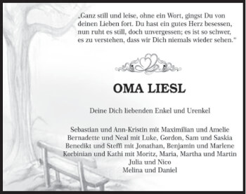 Todesanzeige von Oma Liesl  von merkurtz
