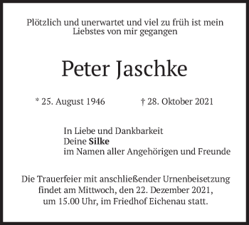 Todesanzeige von Peter Jaschke von merkurtz