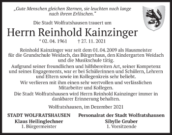 Todesanzeige von Reinhold Kainzinger von merkurtz
