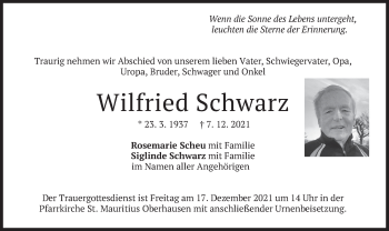 Todesanzeige von Wilfried Schwarz von merkurtz
