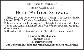 Todesanzeige von Wilfried Schwarz von merkurtz